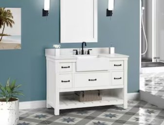 Briar 48-in Carrara White Farmhouse Single Sink Bathroom Vanity With White Engineered Marble Top
