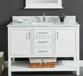 Presnell 48-in Dove White Undermount Single Sink Bathroom Vanity With Carrara White Natural Marble