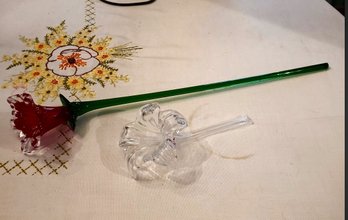 Two Pretty Hand Blown Glass Flowers