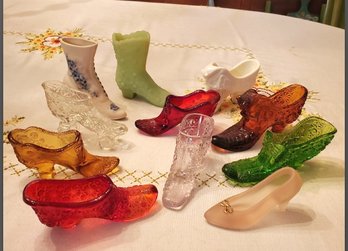 Lot #2: 11 Vintage & Colorful Glass Shoes, Boots & A Slippers Too!