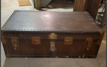 Vintage Flat Top Steamer Trunk Suitable For A Coffee Table