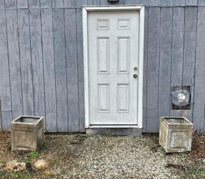 Pair Of Large Fiberglass Garden Planters - With A Concrete Appearance