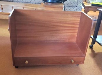 Portable Wood Book Shelf With One Drawer On Caster Wheels