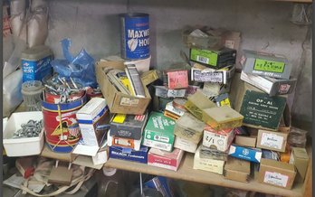 Shelf Full Of Hardware - Nuts & Bolts. Nails, Staples, Fasteners, Screws, Washers