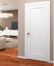TWO (2 )Shaker White Primed 30 In. X 80 In. X 1-3/8 In.  1-Panel Solid Core Wood Interior Slab Doors