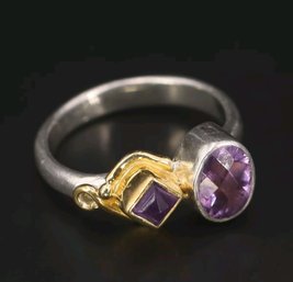 Faceted Amethyst Two-Tone Cocktail Ring In Sterling Silver