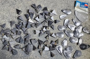 Mixed Lot Of 110 Unused Lead Fishing Sinkers- 2 & 3 Ounce Pyramid And Lead Rudders