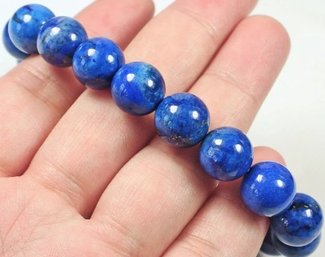 Beautiful 186 Carat Natural Lapis Lazuli Round Beaded Stretch Bracelet