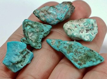5 Pieces (59.6 Carats) Of Beautiful Natural Arizona Turquoise Rough Nuggets For Jewelry Making