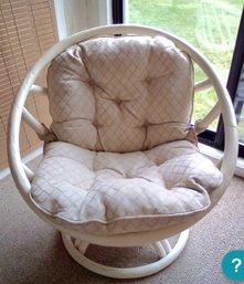 Enclosed Porch Swivel/ Rocking White Painted Round Wood Chair With Thick Cushion       Patio