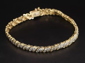 Gold Over Sterling DESIGNER Diamond Tennis Bracelet