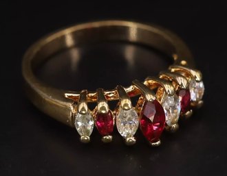 Marquise-Cut Ruby & White CZ Ring In Gold Over Sterling