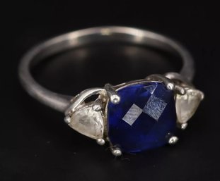 White & Blue Sapphire, Past Present Future Ring In Sterling
