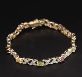 Diamond, Amethyst, Garnet, Topaz Tennis Bracelet In Gold Over Sterling