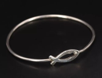Sterling Silver Ichthys Fish Bangle Bracelet
