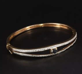 Beautiful Sapphire & Diamond Bangle Bracelet In Gold Over Sterling