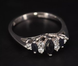 White CZ & Sapphire Engagement Wedding Ring In Sterling