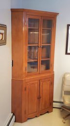 Maple Wood Corner Cabinet- Two Part.  4- Shelf Top Cabinet & 2- Shelf Lower Storage Cabinet