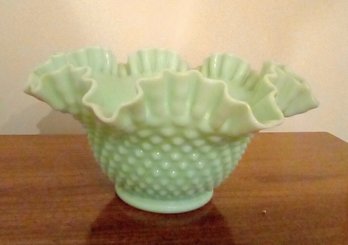 Hobnail Mint Green  Colored Milk Glass Hankerchief Style Ruffled Edged Bowl   DR