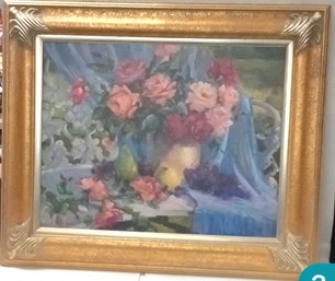 Beautiful Vintage Oil On Canvas Painting Of A Floral Arrangement Signed By The Artist With Nice Frame John B/C