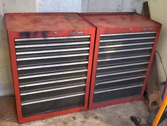 Two SEARS Craftsman Red Metal - 9 - Drawer Tool Cabinets- Many TOOLS Included. *Separate Pick- Up Location