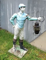 Vintage Cement Lawn Or Garden Racehorse Jockey 43' Statue - Lantern Holder ***Separate Pick- Up Location