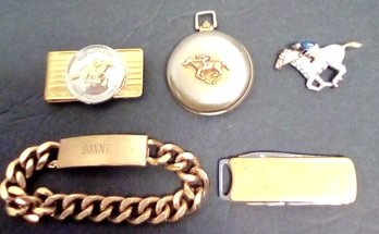 ID Bracelet Engraved Sonny, Engraved GUY Folding Blade, Secretariat Clip, Carolee Sparkle Pin & Watch    LP/A4