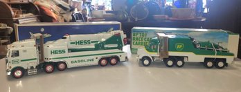 2 New In Box & Clean Toy Trucks, BP Race Car Hauler & Hess Truck & Space Shuttle With Lights   JD/e1