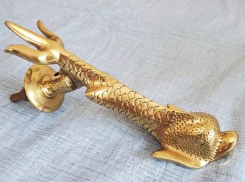 Vintage Malta Solid Brass Fish Figural Door Knocker Hand Made By F. Abela & Sons   BR1