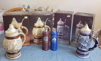 Four AVON Collector's Steins- 2 Alaskan Animals & 1 Everest Cologne 2 Tall Sail Ships& 1 Wild Country Cologne