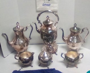 Vtg. Pilgrim Silverplate Tea & Coffee Pots, Sugar,  Creamer & Waste Bowl - 13 Lbs 11.5 Oz Total  MW/CVBKB