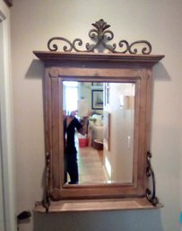 Splendid Decorative Beveled Mirror - Distressed Wood With Metal & Shelf    (Hallway)