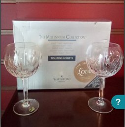 Waterford Crystal Pair Of Millenium Balloon Wine Love Goblets With Original Box & Paperwork   LR