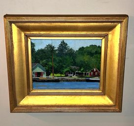 Beautiful Oil Painting Of The Mystic Harbor In A Lovely Gold Frame Signed By - Artist Goodnow        LR