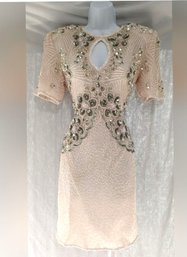 Gorgeous Vintage 1980s Jennifer Silk & Beaded Evening Cocktail Dress Size Small