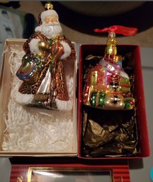 2 Hand- Blown Glass Christmas Ornaments: Waterford 2021 Holiday Heirloom & Glassware Art Studio Santa    BSMT