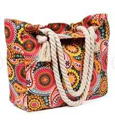 Colorful Malirona Large Beach Tote Bag Canvas Shoulder Bag With Cotton Rope Handle