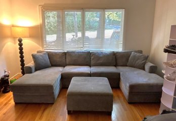 5- Piece Sectional Couch, Grey Suede-like Microfiber. 2 Chaise Lounges & Ottoman With Storage!      Den