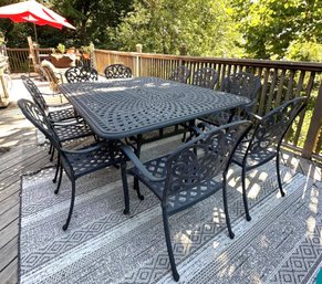 Open Wave Incredibly Large & Strong Metal Decorative Outdoor Cast Aluminum Table & Ten Chairs        Deck