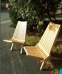 2 Stylish New Never Used Low Profile Acacia Wood Folding Lounge Chairs For Patio, Porch, Lawn & Garden/gar