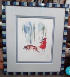 Original Framed Watercolor Signed By Emma Sancartier, ' Little Red Riding Hood '  SAK/Showroom