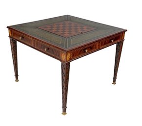 Maitland Smith Signed Leather Top Game Table