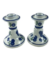 Pair Of Ceramic Table Candleholders With New In Package Taper Candles