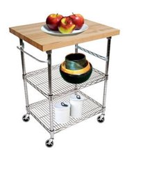 3-Tier Gourmet Cart With Butcher Block With Wheels And Handle