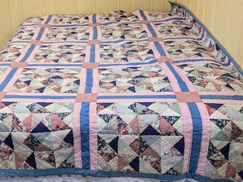 Hand Stitched Block Square Antique Quilt - Queen Size