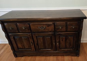 Retro Vintage Keller Style Triple Drawer Buffet Cabinet / Server With Beveled Drawers & Pretty Brass Pulls