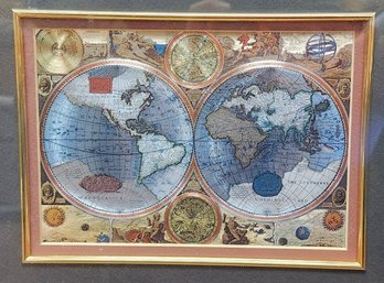 Vintage Windsor Foil Art Old World Map Framed