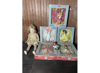 Antique Shirley Temple Doll With Six Boxed Dolls Of All Nations