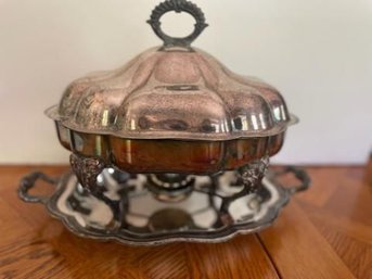 Silver Plate Oval Chafing Dish With Tray