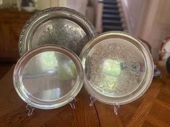 Silver Plate Three Round Trays